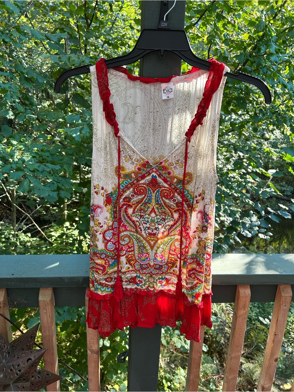 Bila Cream Multicolor Paisley Red-Trim Sleeveless V-Neck Camisole